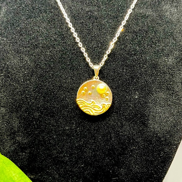 STERLING SILVER & 18K GOLD WAVE PENDANT WITH PEARL - Picture 4 of 4